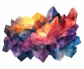 Silhouette of abstract geometric forms, watercolor galaxy theme