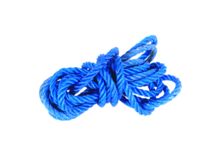 Blue nylon rope isolated on white background.Selection focus.