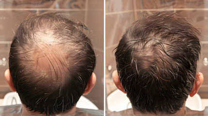 before after photos of hair transplant result of a man - obrazy, fototapety, plakaty