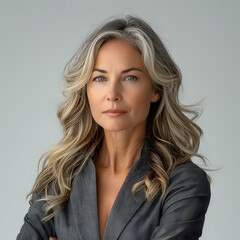 Fototapeta premium Energetic Businesswoman with Gray Hair Posing for Camera