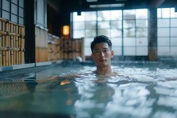 Asian Man's Tranquil Onsen Experience