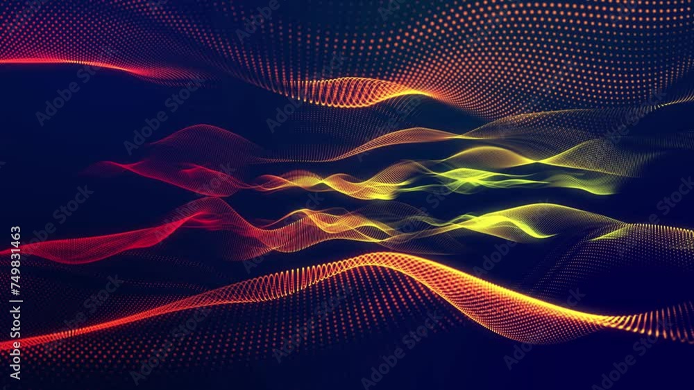 Poster waves run on the surface. the surface is formed by glowing particles. the looping motion design anim