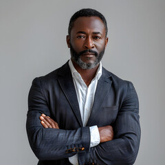 Professional Black Man in Gray Suit Portrait - obrazy, fototapety, plakaty