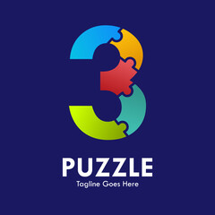 number 3 puzzle pieces colorful vector logo design. template illustration