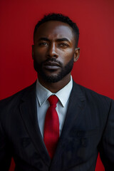 Professional Young Black Man in Suit and Red Tie