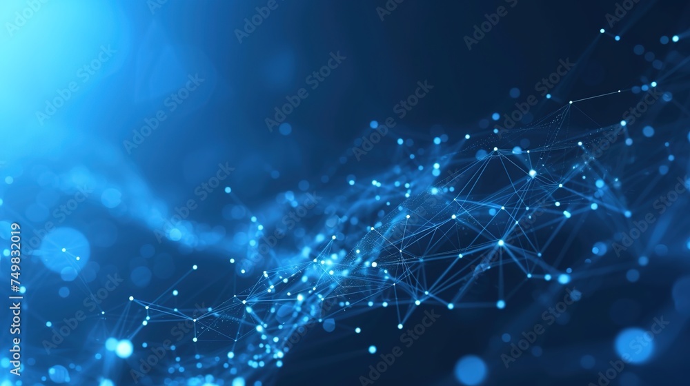 Poster abstract linked dots are set against a vivid blue backdrop.