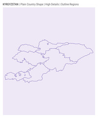 Kyrgyzstan plain country map. High details. Outline regions style. Shape of Kyrgyzstan. Vector illustration.