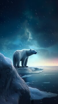 Polar bear cub playing on the ice