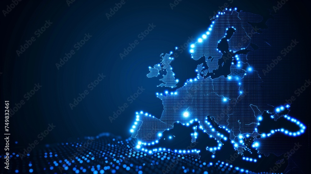 Poster abstract europe continent map made of connection dots and lines