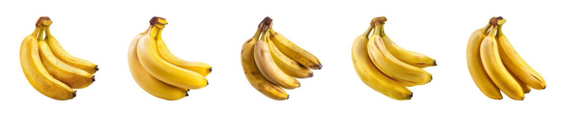 Collection of a bunch of bananas isolated on a transparent background, PNG