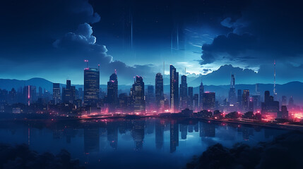 Obraz premium Professional photography of city with bright lights at night