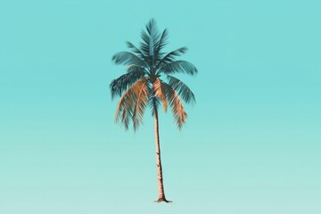 Palm Tree and Umbrella in a Circle - obrazy, fototapety, plakaty