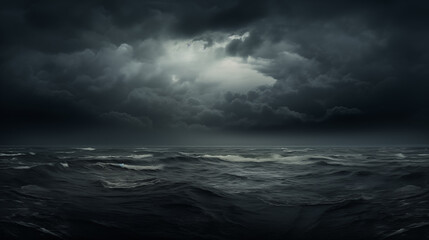 Une mer agitée sous un ciel sombre et chargé - obrazy, fototapety, plakaty