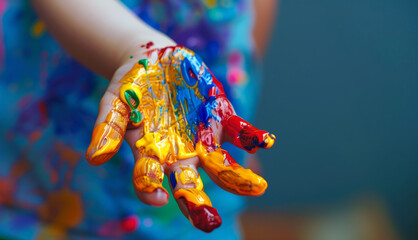 child's hand painted with color