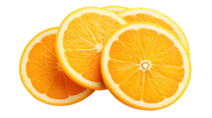 Three Oranges Cut in Half. Three oranges have been sliced in half, revealing the juicy pulp and...