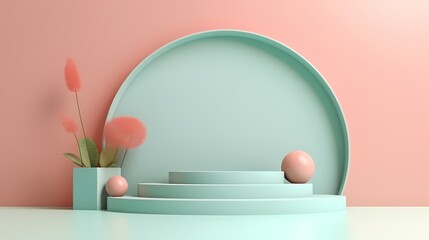 abstract geometric shape pastel color scene minimal, design for cosmetic or product display podium 3d render.
