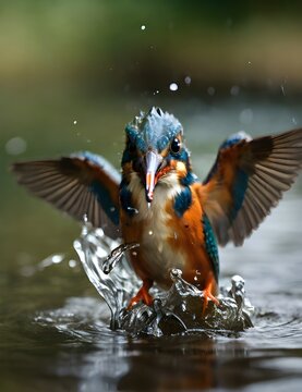 Female Kingfisher emerging from the water after an unsuccessful dive to grab a fish. Taking photos of these beautiful birds is addicitive now I need to go back Generative AI