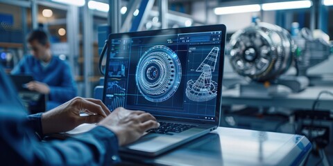 Engineers use computers to design industrial machinery.