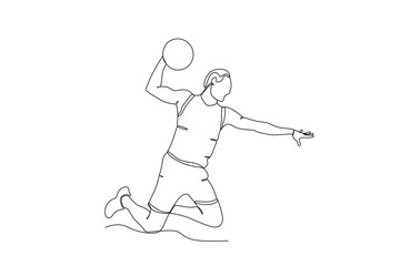 Single continuous line drawing of Man throwing a basketball .sport concept one line draw graphic design vector illustration
