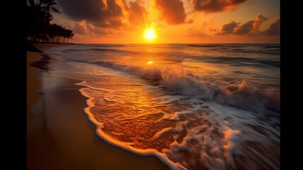 Tropical sunset on beach in Maui.