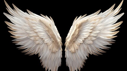 Naklejka premium Realistic angel wings. White isolated pair of falcon wings, 3D bird wings design template. Vector concept white cute feathered wing animal on a transparent background