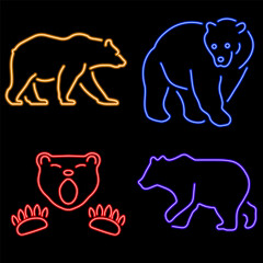 bear group of neon icons, vector illustration, on a black background.