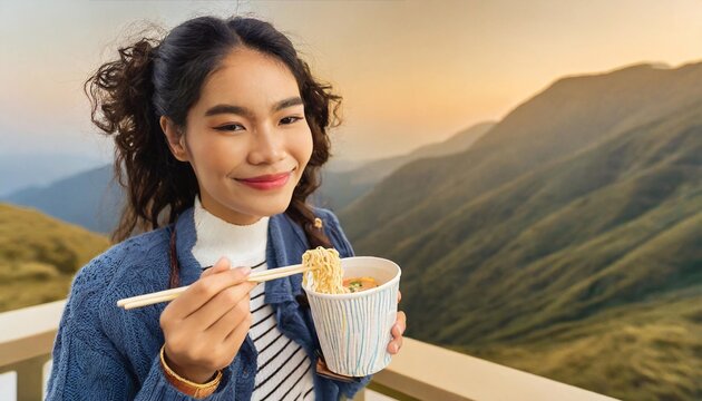 woman eating noodles