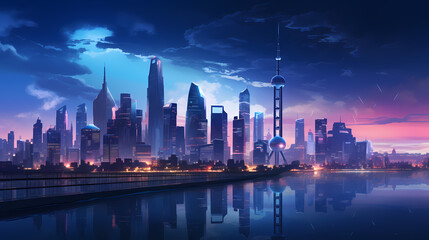 Obraz premium Professional photography of city with bright lights at night