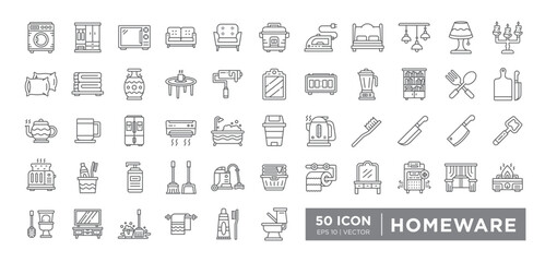 Homeware Outline Icon Set. Editable Vector