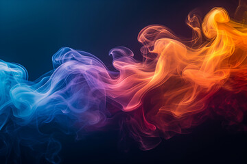Picture of smoke being ejected and mixed with various lights to create rainbow-colored smoke. - obrazy, fototapety, plakaty