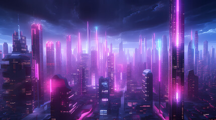 Fototapeta na wymiar A brightly lit city of the future