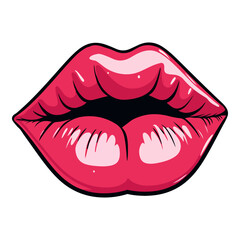 Sexy biting lips isolated on white background. Cartoon style. Vector illustration for any design.