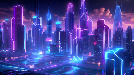 A brightly lit city of the future