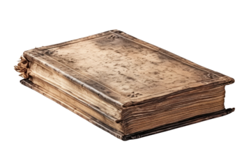 Vintage Book Resting on. An aged book with faded cover lies motionless atop a clean, white surface. The book appears well worn and weathered, suggesting a long history of use and handling.