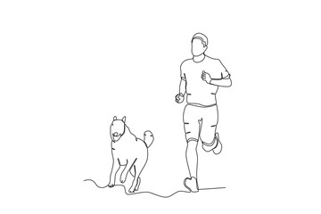 Single continuous line drawing of Man jogging with his pet dog .sport concept one line draw graphic design vector illustration