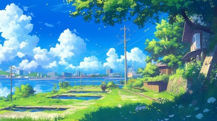 Anime style landscape envirment background