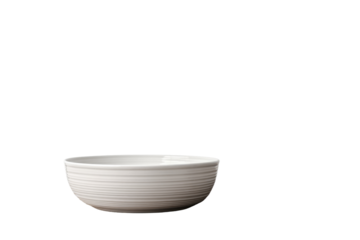 White Bowl. A white ceramic bowl is placed on a white background, creating a minimalistic and clean aesthetic. The bowl sits upright in the center casting a subtle shadow underneath.