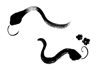 年賀状 デザイン　2025年 巳年 年賀状用絵文字手描き和風イラスト