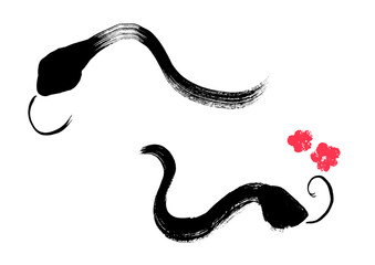 年賀状 デザイン　2025年 巳年 年賀状用絵文字手描き和風イラスト