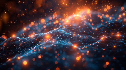 Abstract background of cyberspace, a dynamic, radiant network visualizing big data flow. Perfect for illustrating the Future of digital information exchange and networking. Futuristic wallpaper.