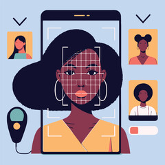 Vector illustration of girl. facial recognition software concept	
