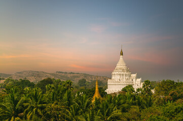 Hsinbyume pagoda, aka Myatheindan pagoda, located in Mingun, Burma Myanmar - 749843433