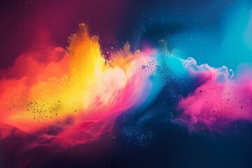 Obraz na płótnie Canvas Colors of May, abstract background with powder in blue, yellow, orange, shocking pink, purple hues, and with copyspace for your text. May background banner for special or awareness day, week or month