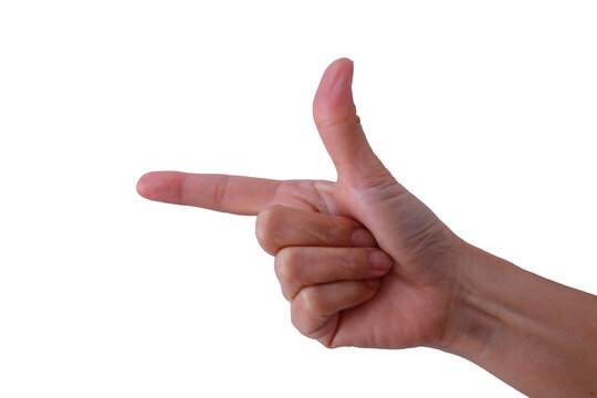 Person displaying various hand signs including OK and pointing gestures, isolated on white Businesswoman showcasing hand symbols and gestures with focus on fingers, thumb, and wrist