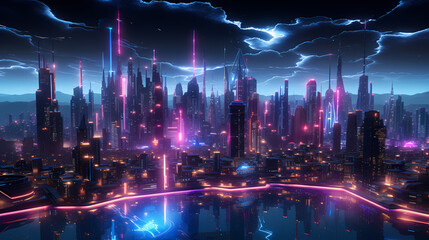 A brightly lit city of the future