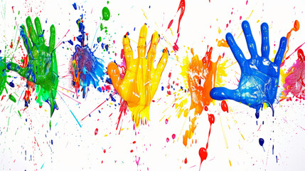 colorful hand prints on white