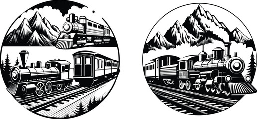 Set of locomotive steam logo