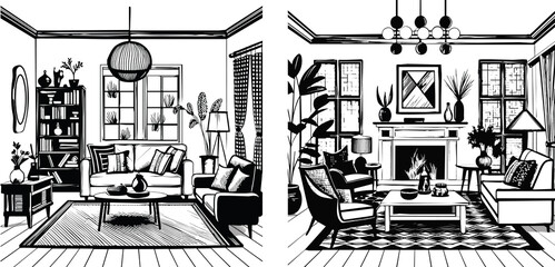 Set of living room interior vector
