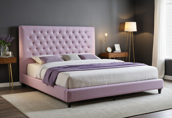 Fototapeta na wymiar lavender upholstered platform bed isolated on a transparent background