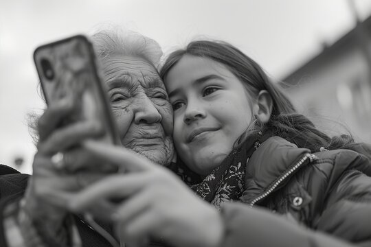 grandmother with her granddaughter taking a selfie